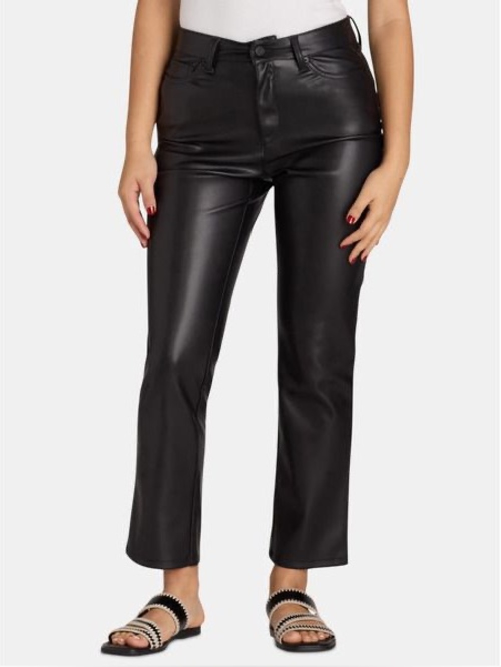 NEW Time and Tru Women's Black Faux Leather Straight-Leg Trousers - Size 6